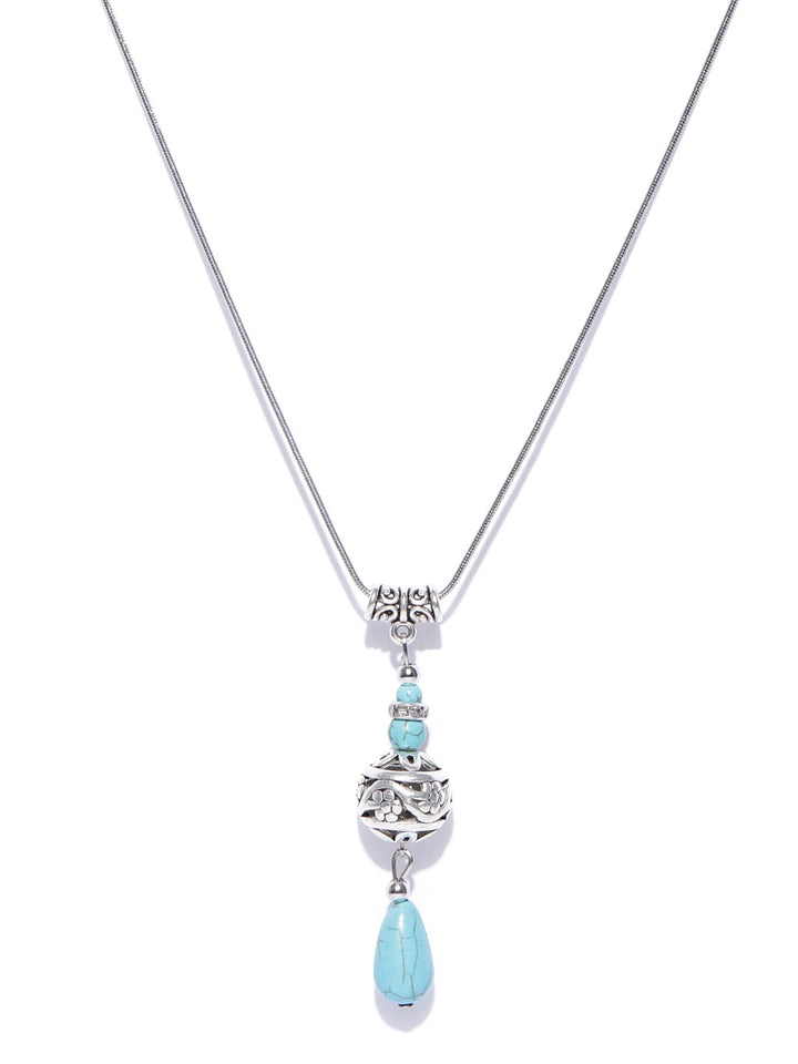 Turquoise Blue Beads Silver Plated Pendant