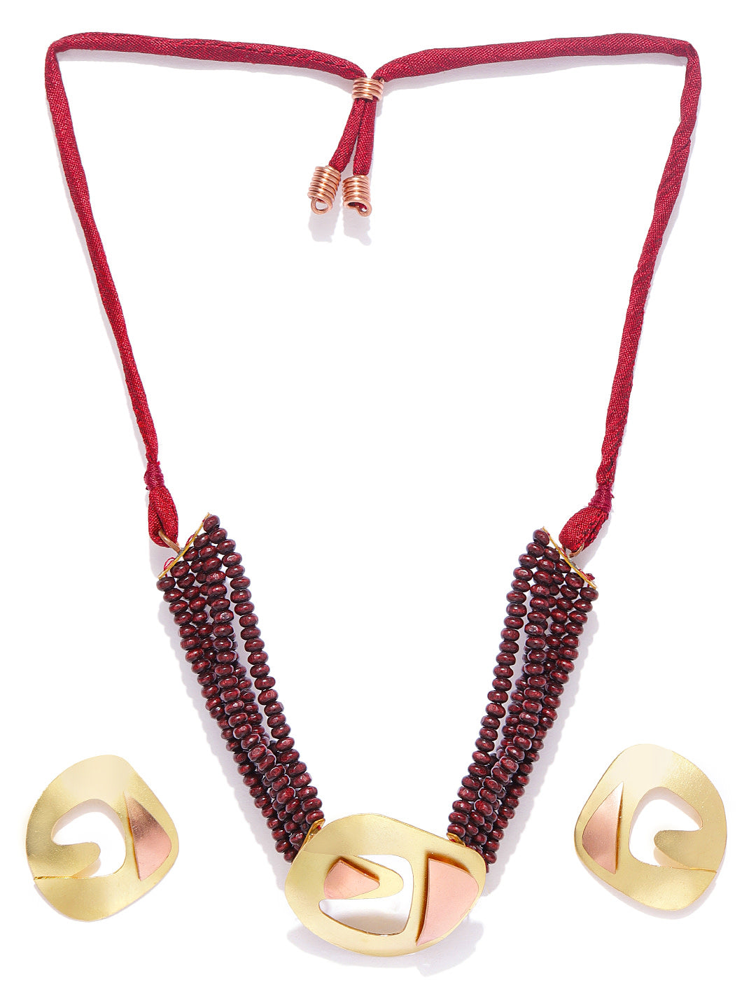 Red Gold Plated Fabric Chain Pendant Set