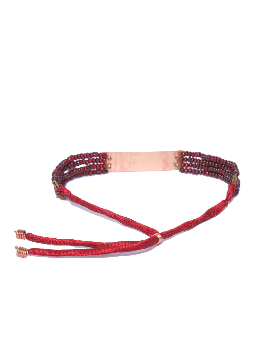 Maroon Beaded Rose Gold Plated Fabric Chain Choker