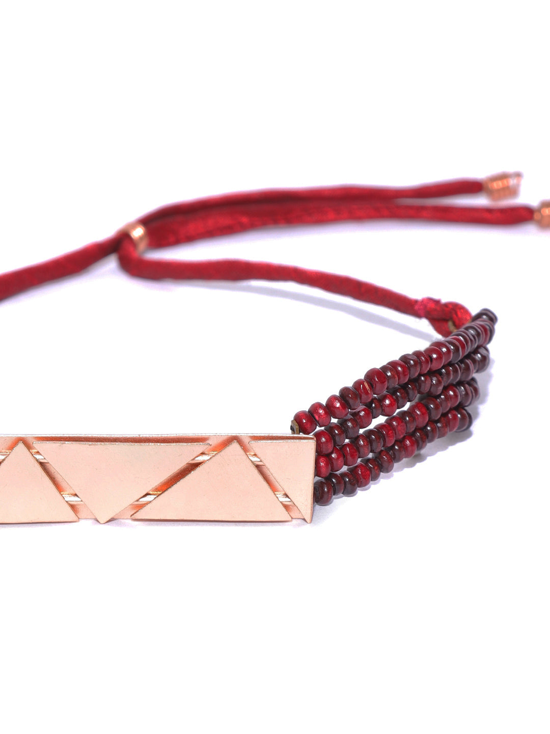 Maroon Beaded Rose Gold Plated Fabric Chain Choker