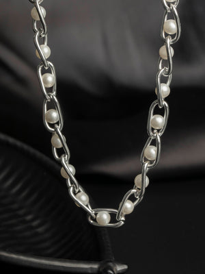 Chunky Chain Pearl Silver Plated Necklace