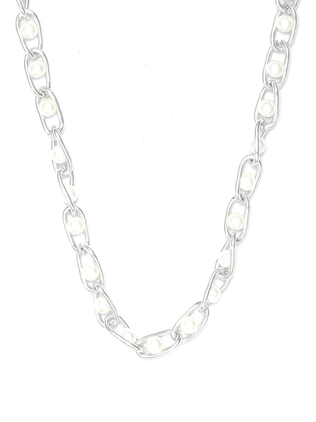 Chunky Chain Pearl Silver Plated Necklace