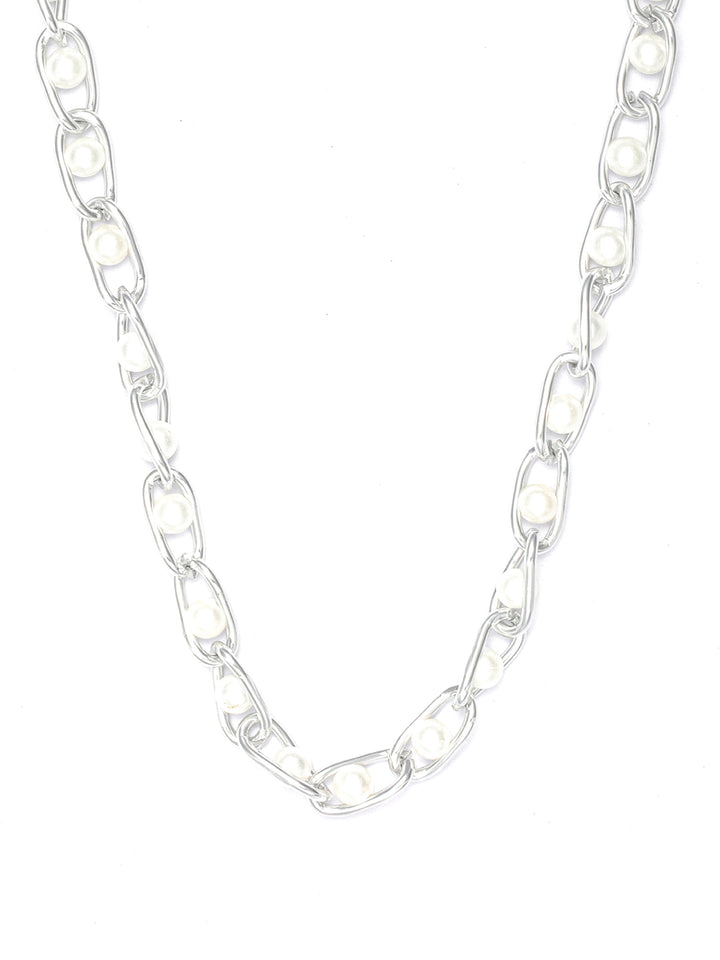 Chunky Chain Pearl Silver Plated Necklace