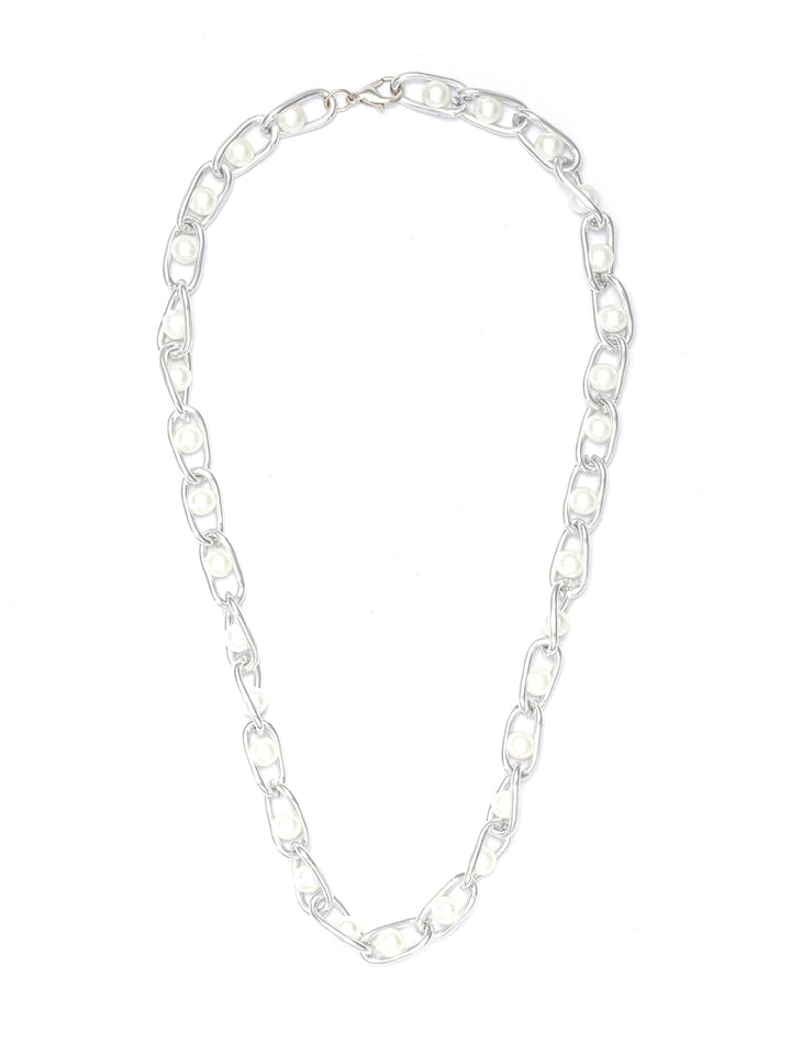 Chunky Chain Pearl Silver Plated Necklace