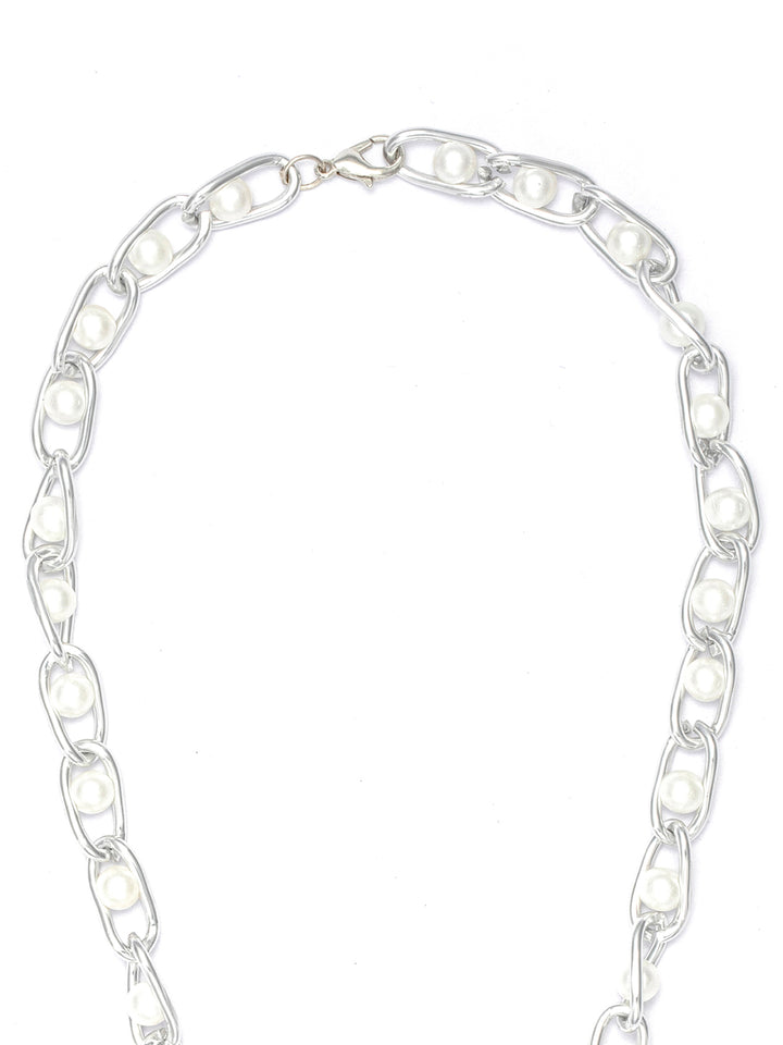 Chunky Chain Pearl Silver Plated Necklace