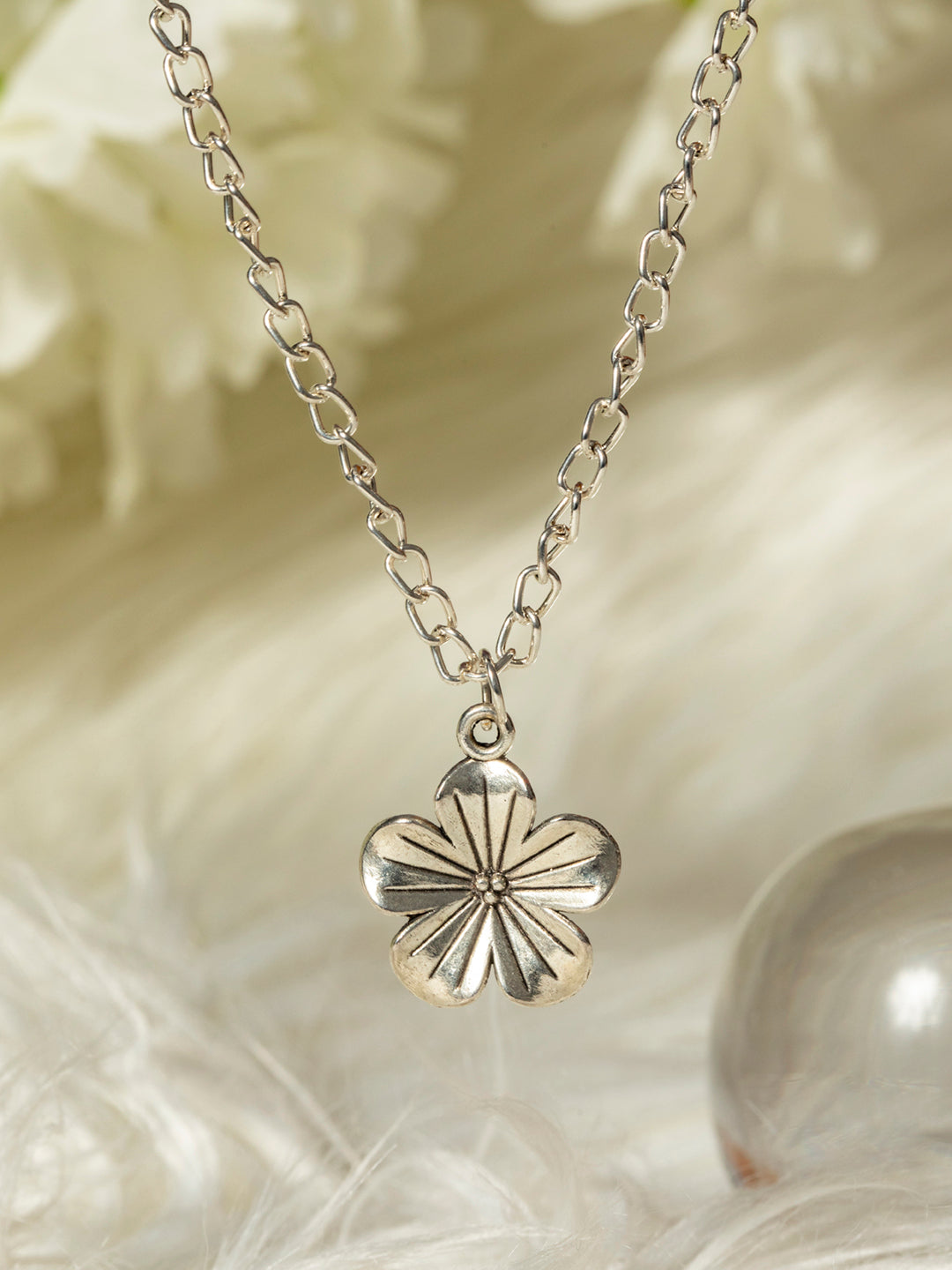 Statement Floral Silver Plated Necklace