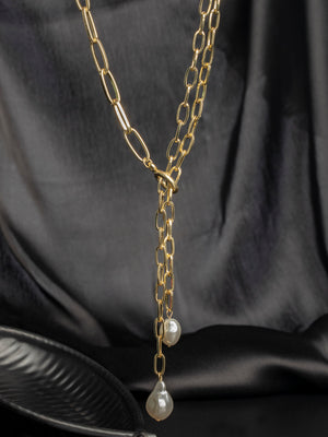 Gold Chunky Chain Pearl Necklace
