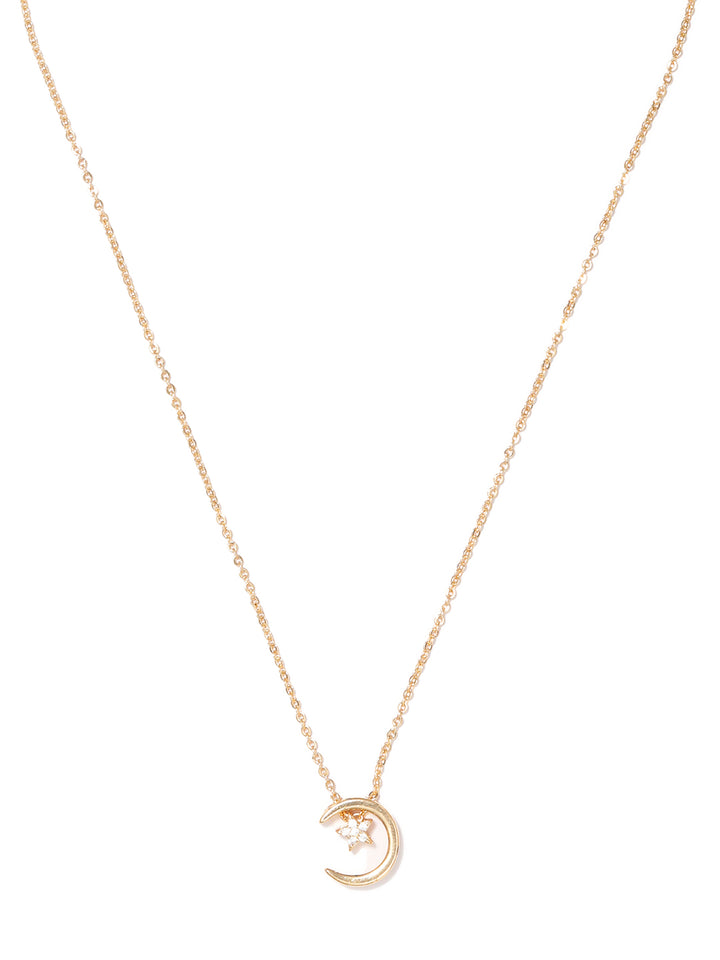 Charming Moon Star - Stones Rose Gold Plated Necklace