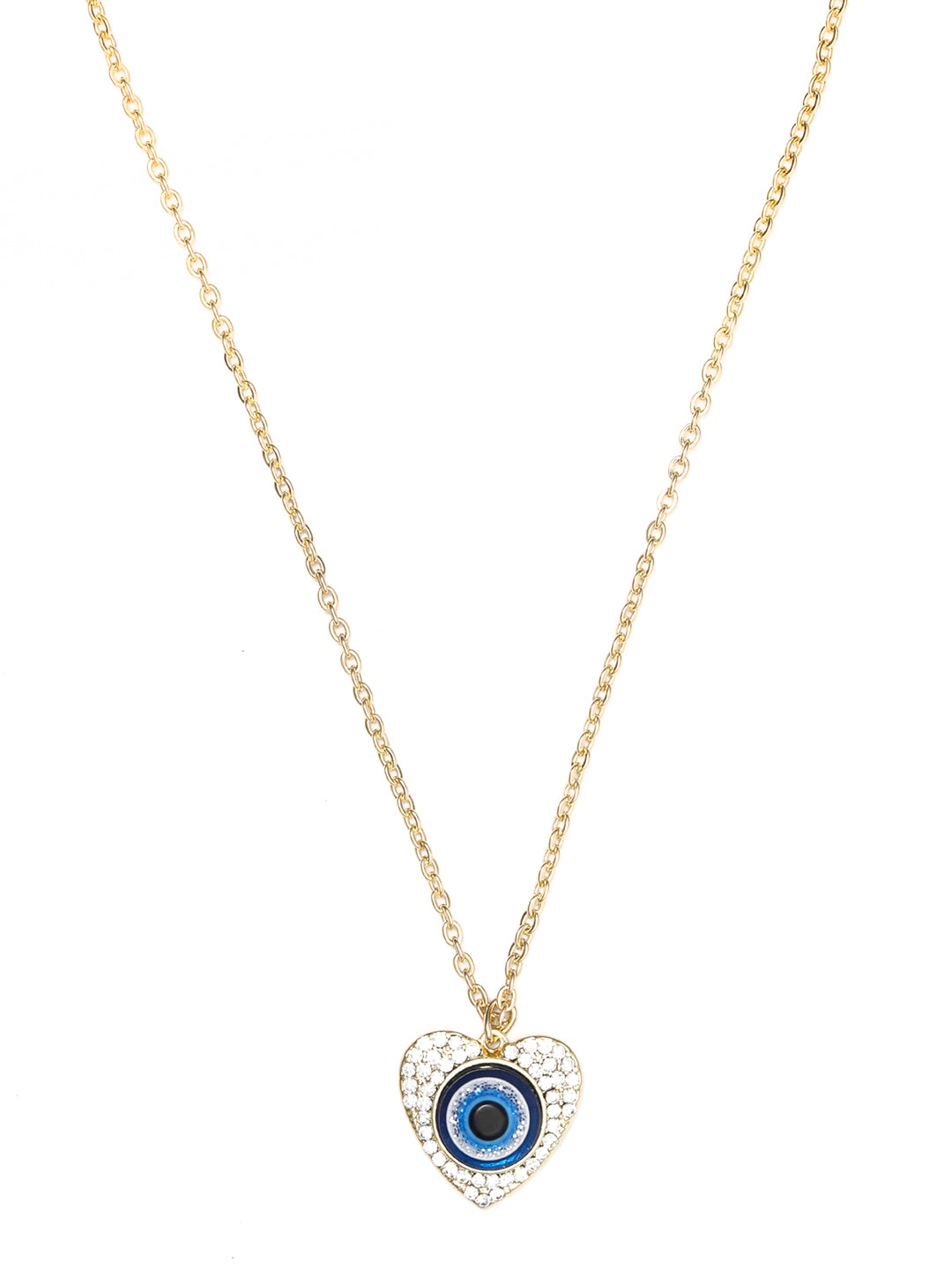 Blue Stones Gold Plated Evil Eye Heart Pendant