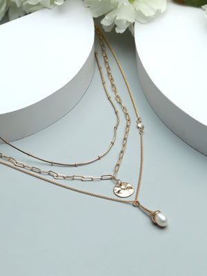 Rose Gold Coin & Pearl Layered Necklace