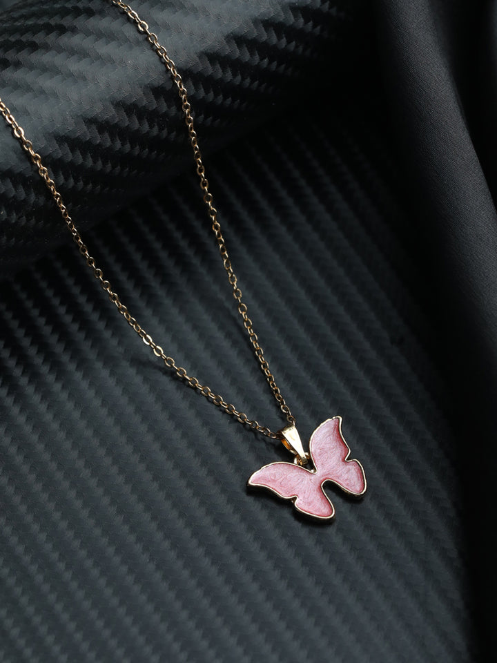 Prita Pink Butterfly Rose Gold Necklace