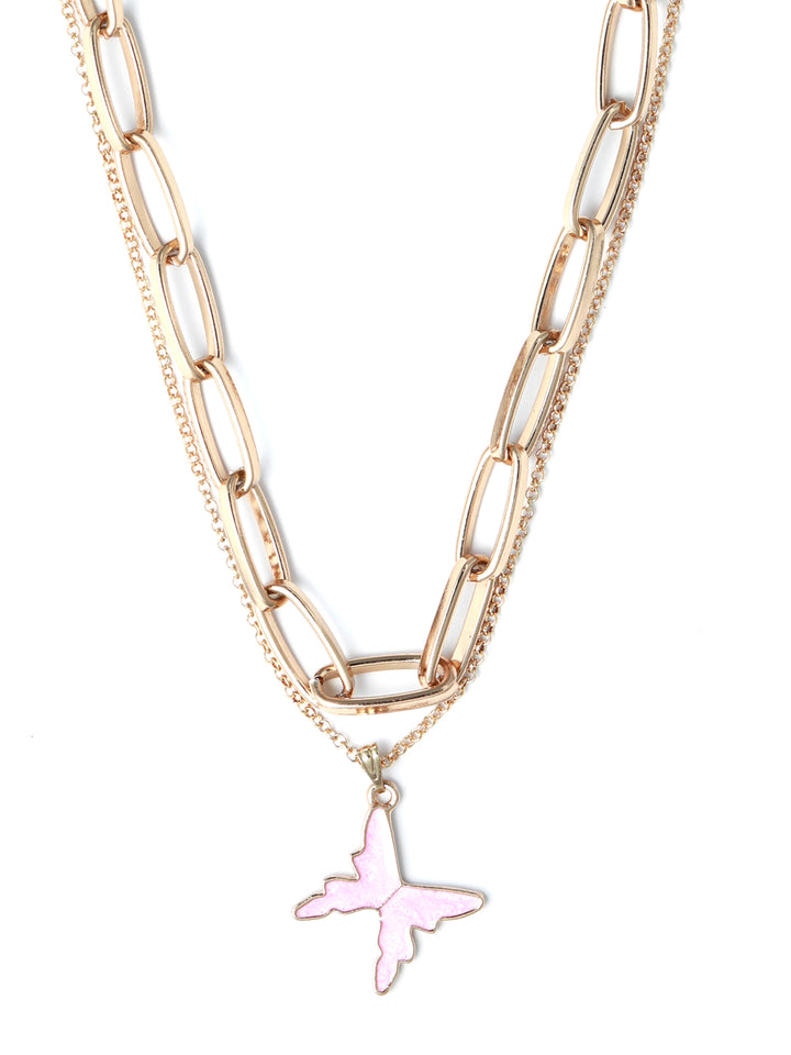 Prita Pink Butterfly Linked Layered Necklace