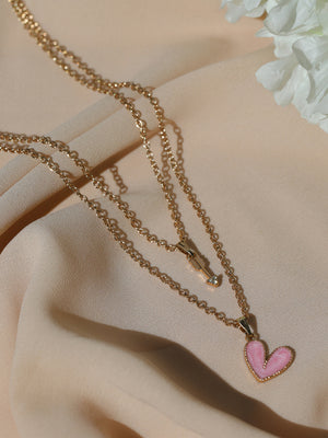 Prita Pink Heart Rose Gold Layered Necklace