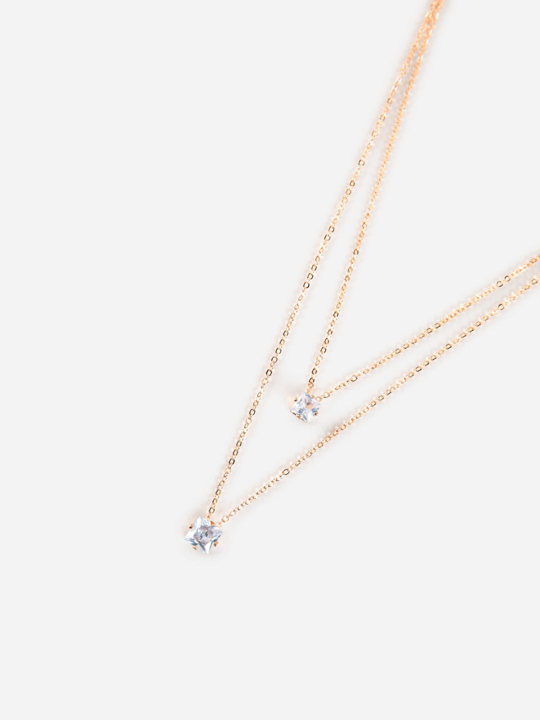 Dual-Layered Solitaire Rose Gold-Plated Necklace