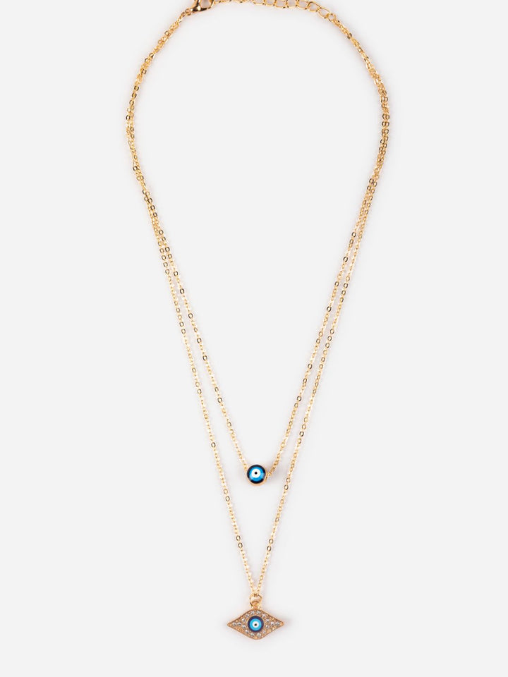 Studded Evil Eye Dual-Layered Rose Gold-Plated Necklace