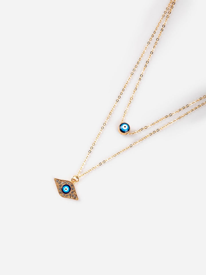 Studded Evil Eye Dual-Layered Rose Gold-Plated Necklace
