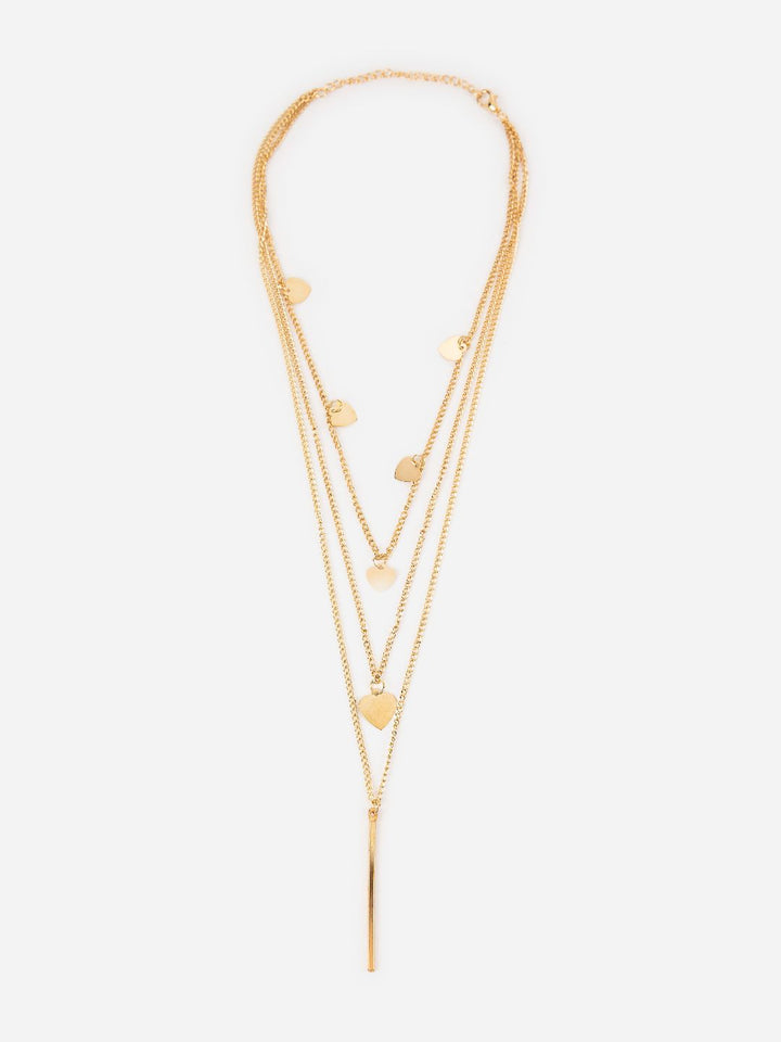 Layered Heart Bar Drop Gold-Plated Necklace