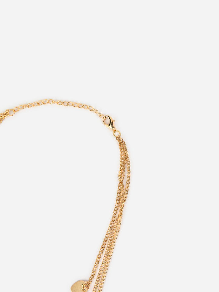 Layered Heart Bar Drop Gold-Plated Necklace