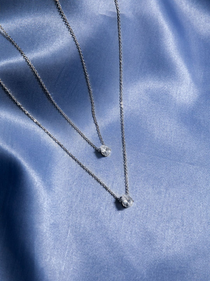 Dual-Layered Solitaire Silver-Plated Necklace