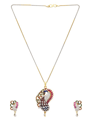 Gold Plated White And Magenta Ad Pendant Set