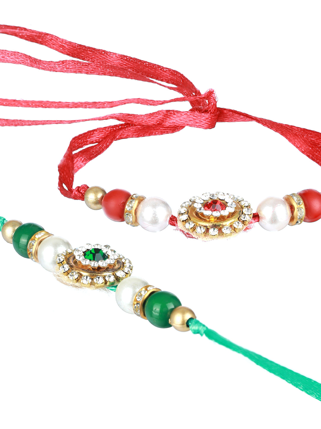 Priyaasi Studded Red & Green Floral Rakhi (Set of 2)