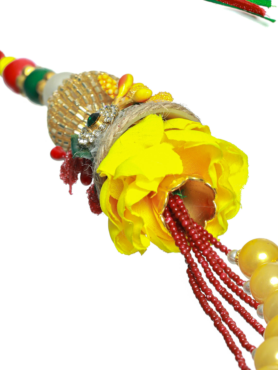 Priyaasi Yellow Flower Beaded Lumba and Rakhi Set