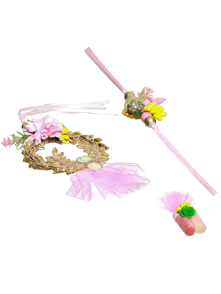 Priyaasi Pink Floral Beaded Lumba and Rakhi Set