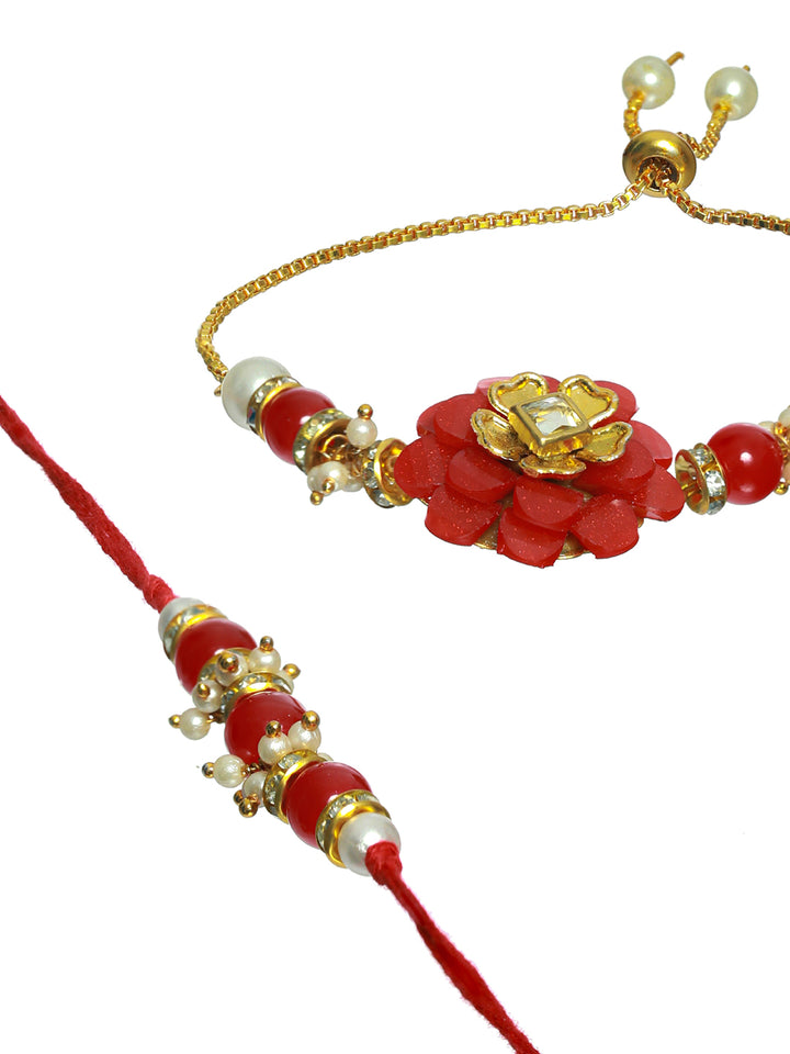 Priyaasi Red Flower Beaded Rakhi (Set of 2)
