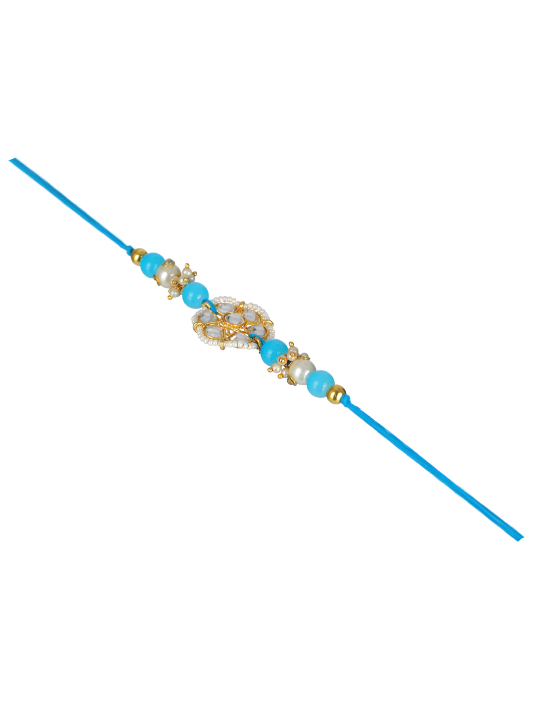 Priyaasi Blue Floral Kundan Rakhi with Roli & Chawal