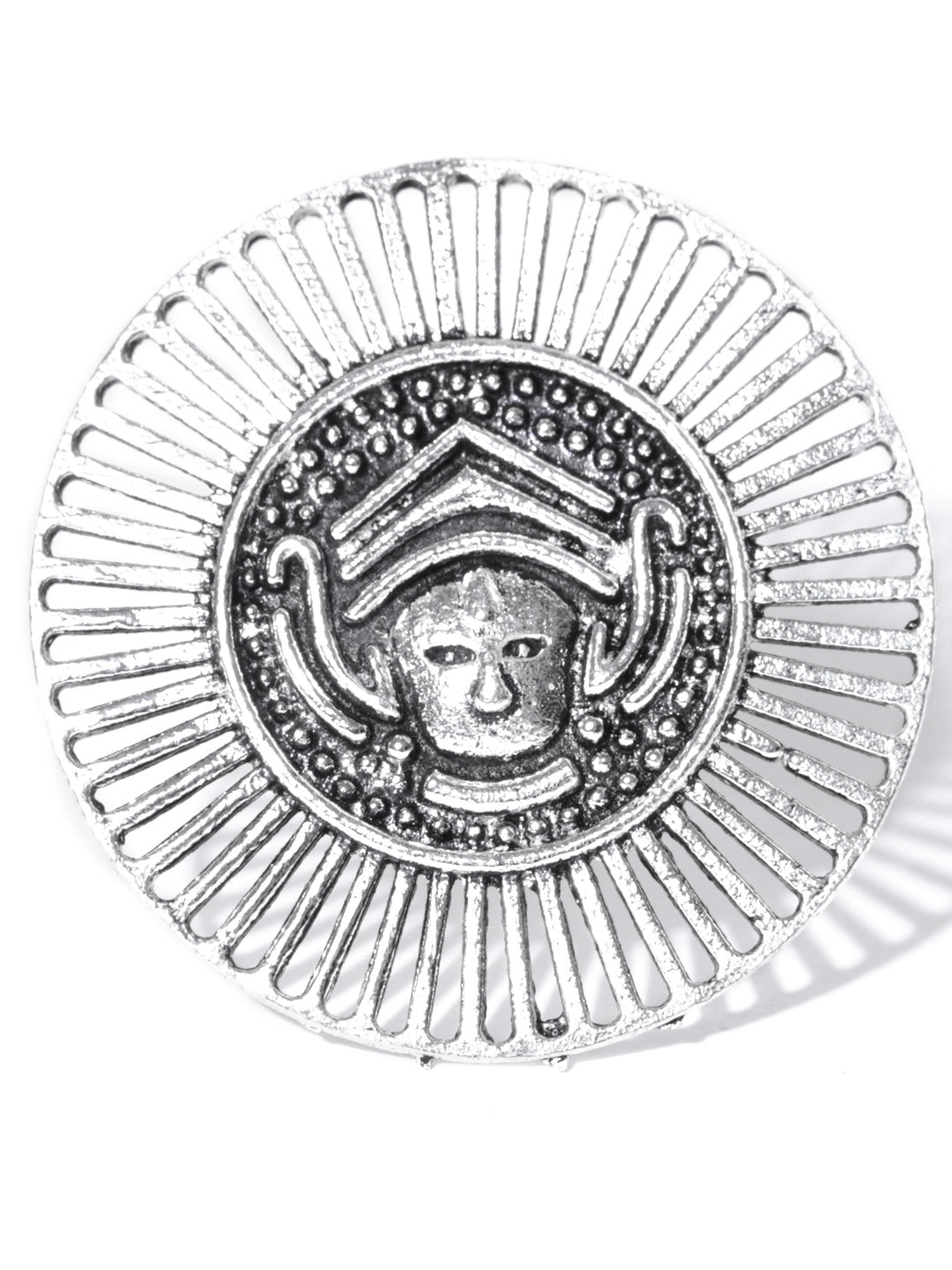 Oxidised Silver-Plated Textured Adjustable Ring