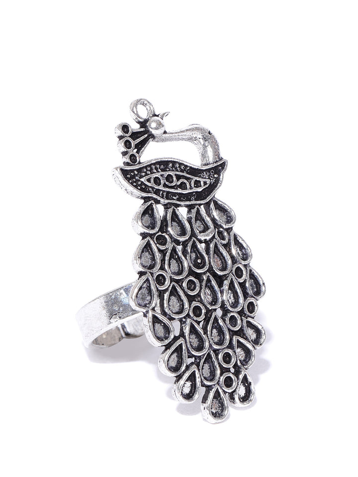 Peacock Inspired German Silver Ring For Women & Girls