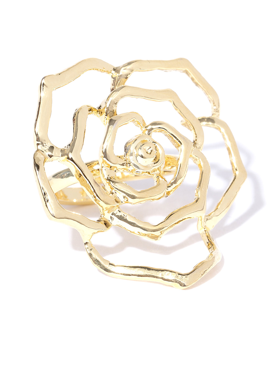 Gold-Toned Self Design Rose Flower Shaped Party Wear Adjustable Ring