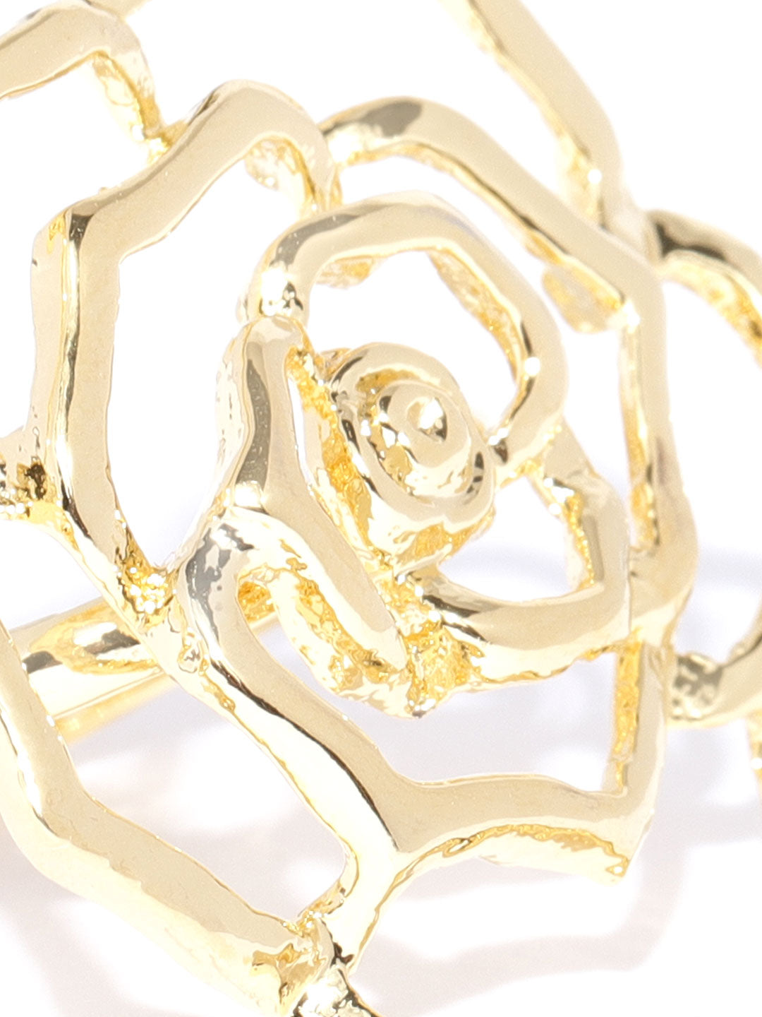 Gold-Toned Self Design Rose Flower Shaped Party Wear Adjustable Ring