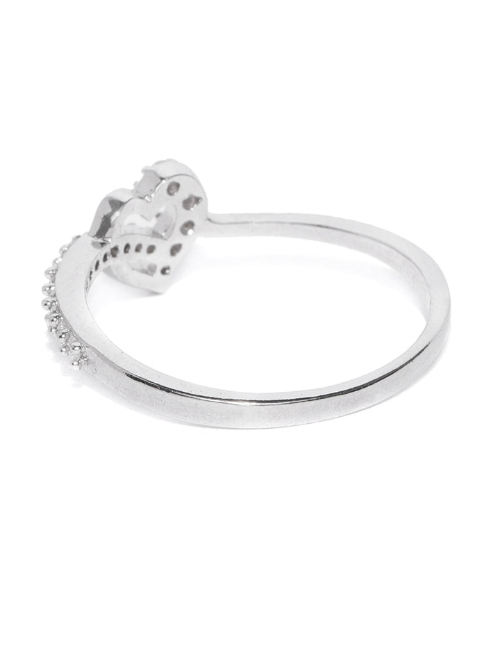 Silver Plated American Diamond Studded Heart Design Finger Ring