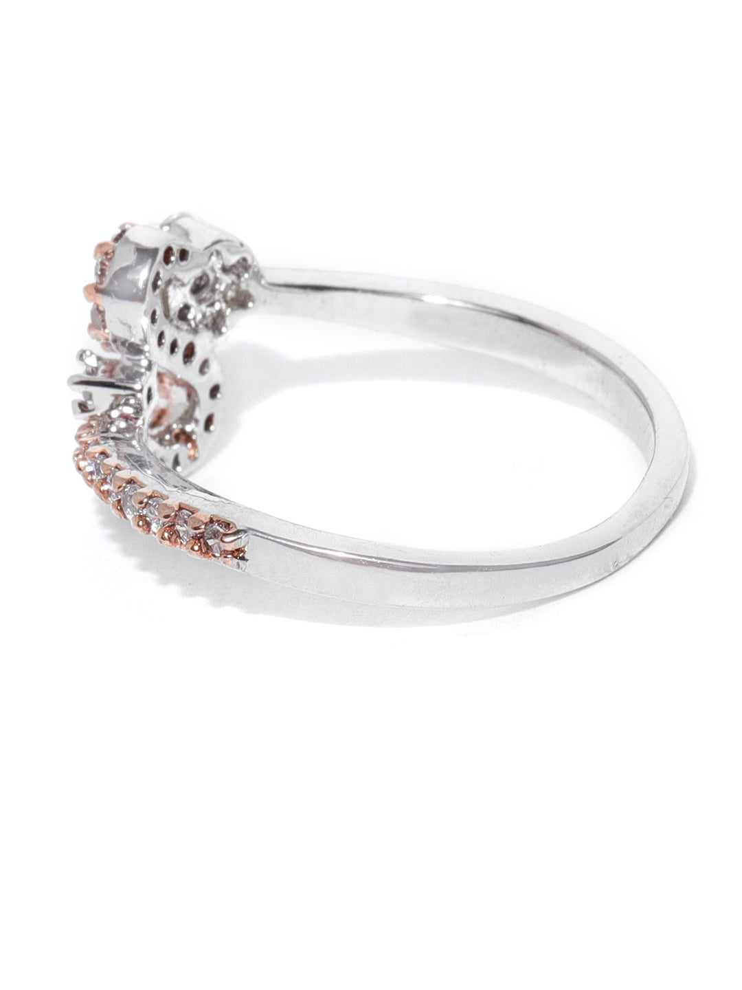 Silver Plated Dual Toned American Diamond Studded Party Wear Ring