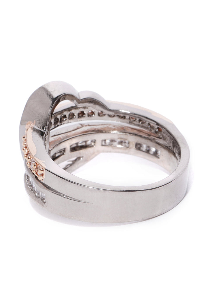 Gunmetal Plated Dual Toned Ad Studded Heart Design Ring