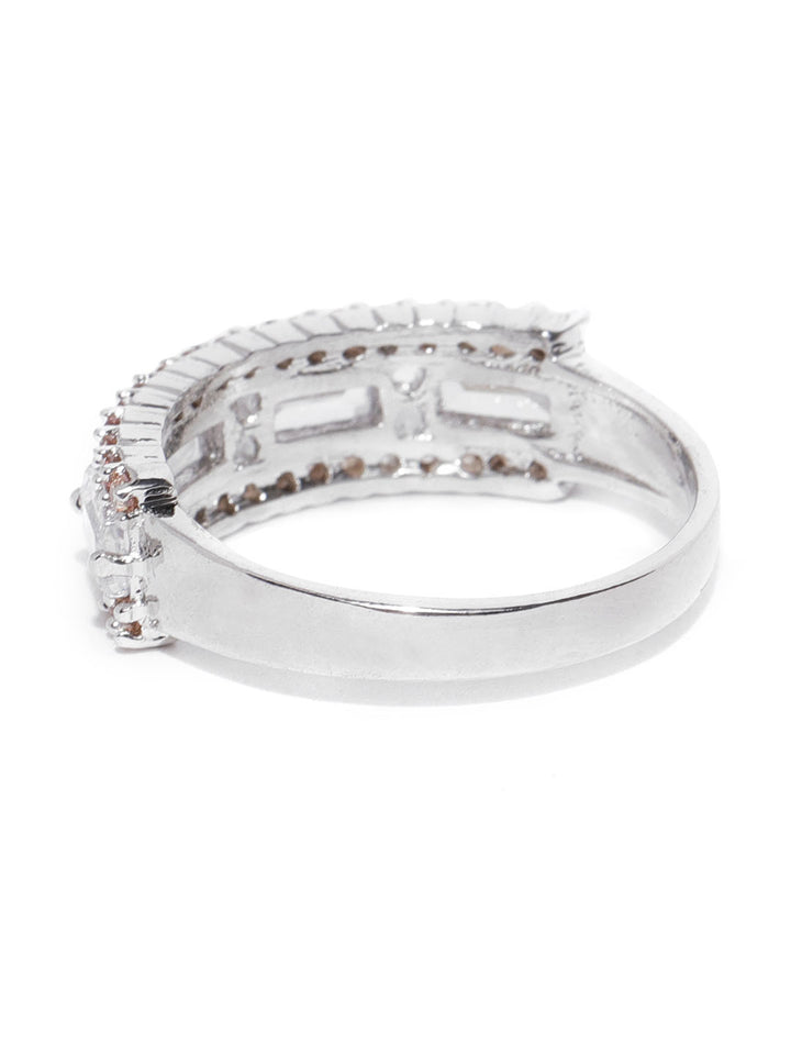 Silver Plated Geometric Shape American Diamond Studded Finger Ring