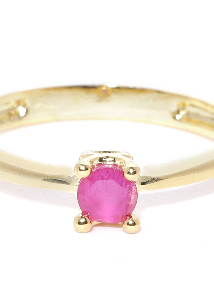Gold Plated Ruby Stone Studded Lightweight Party Wear Finger Ring