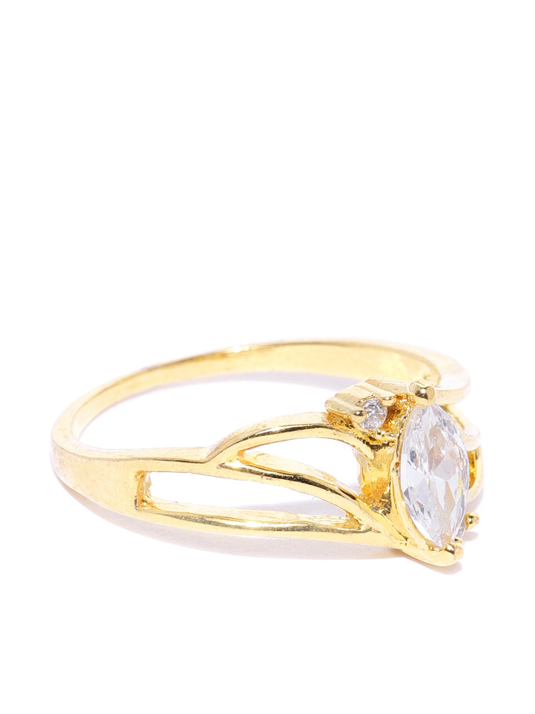 Gold Plated Cubic Zirconia Studded Solitaire Finger Ring