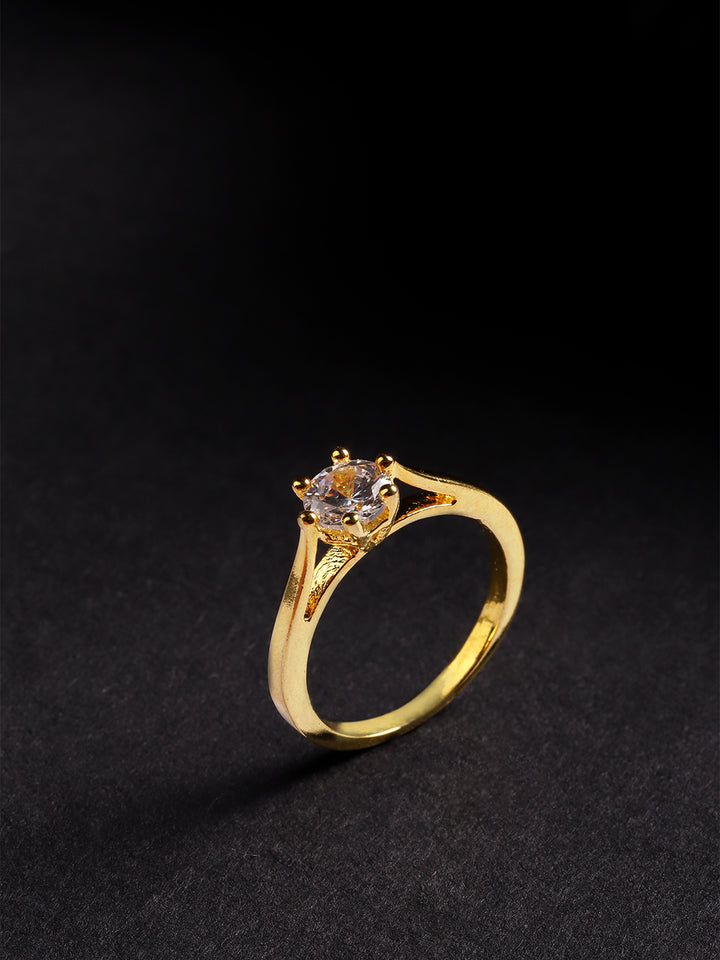 Forever Yours - Gold Plated American Diamond Studded Solitaire Finger Ring