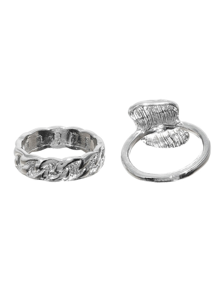 Prita Black Artificial Stone Silver Plated Ring Set of 2