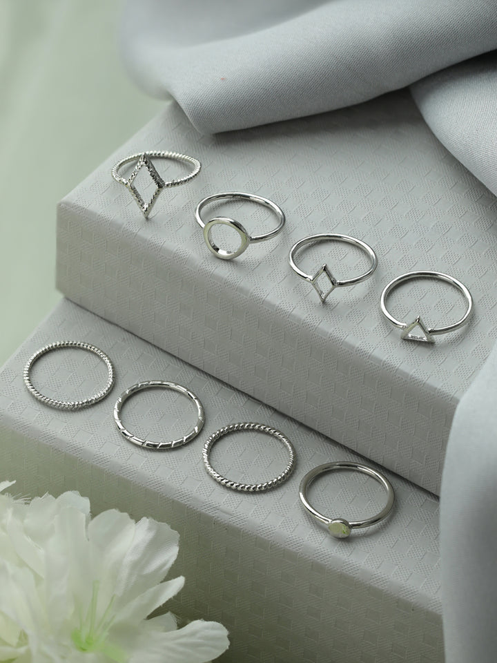 Prita Stylish Silver Plated Ring Set of 8