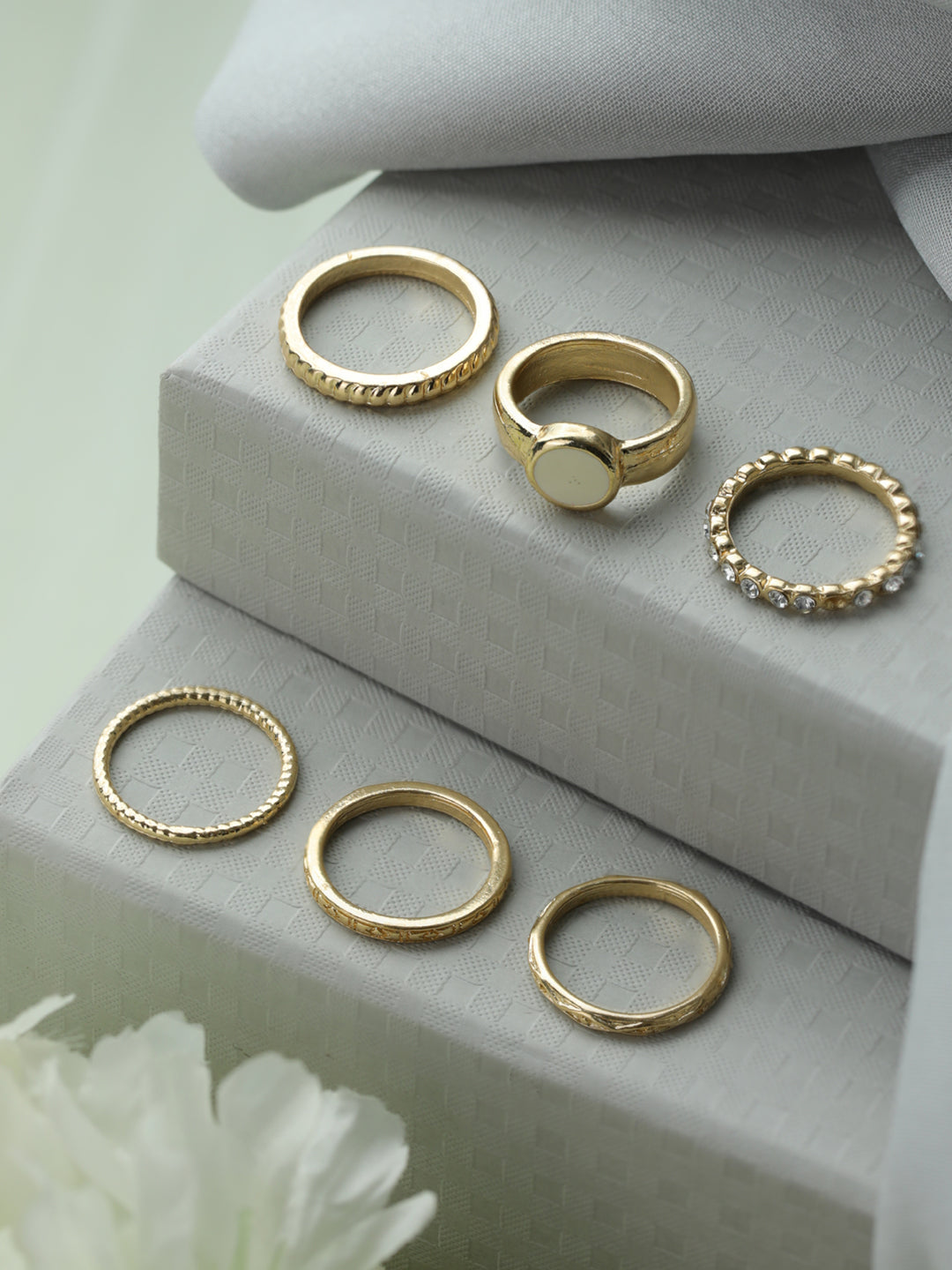 Prita Stylish Gold Plated Ring Set of 6
