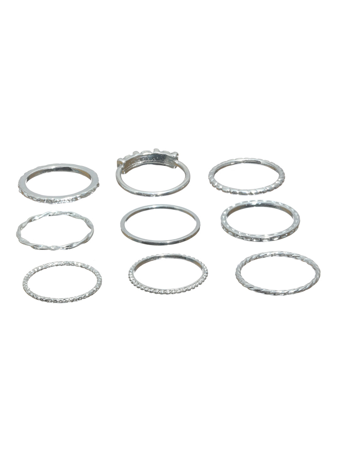 Prita Fashionable Silver Plated Ring Set of 9