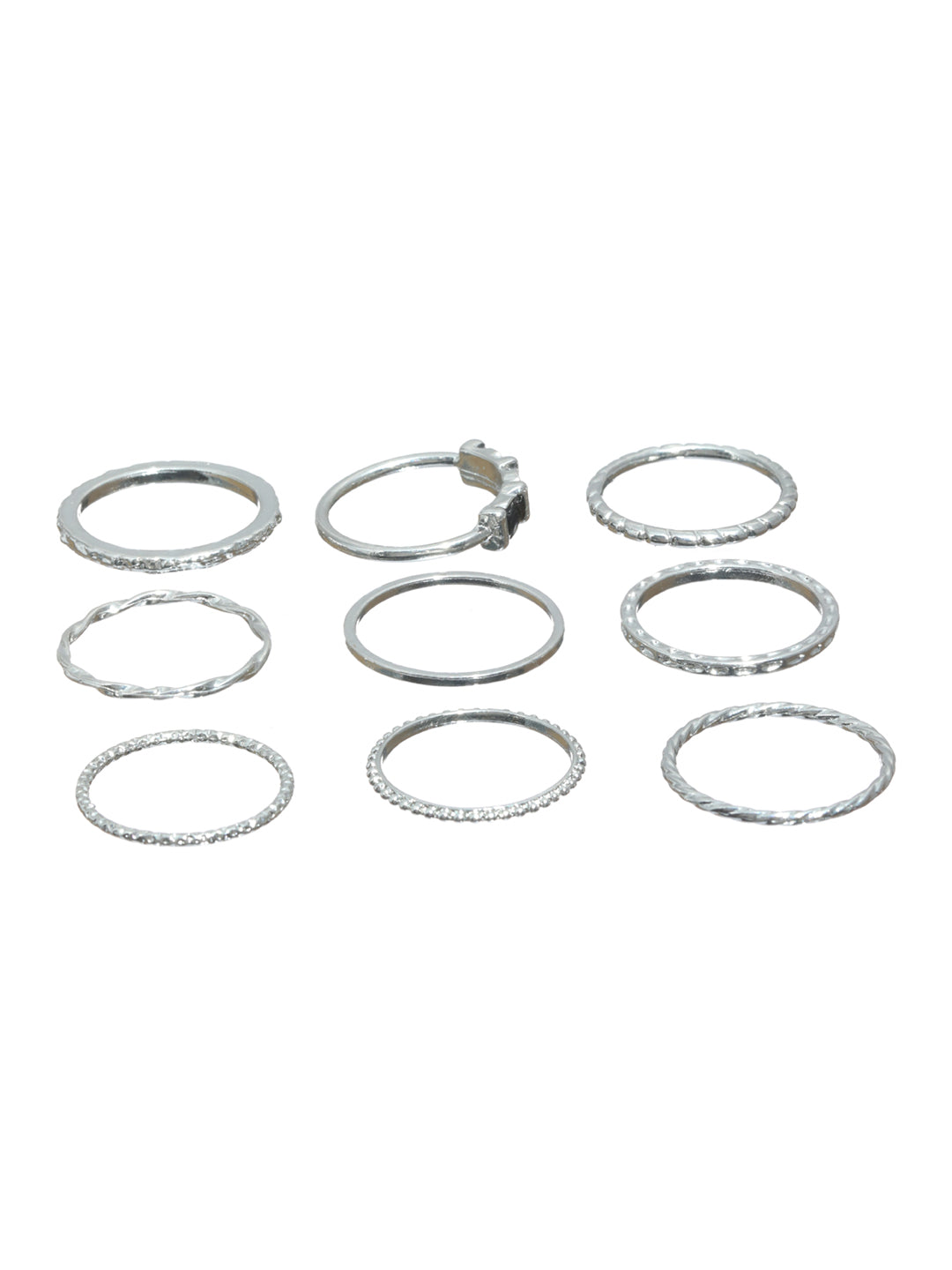 Prita Fashionable Silver Plated Ring Set of 9