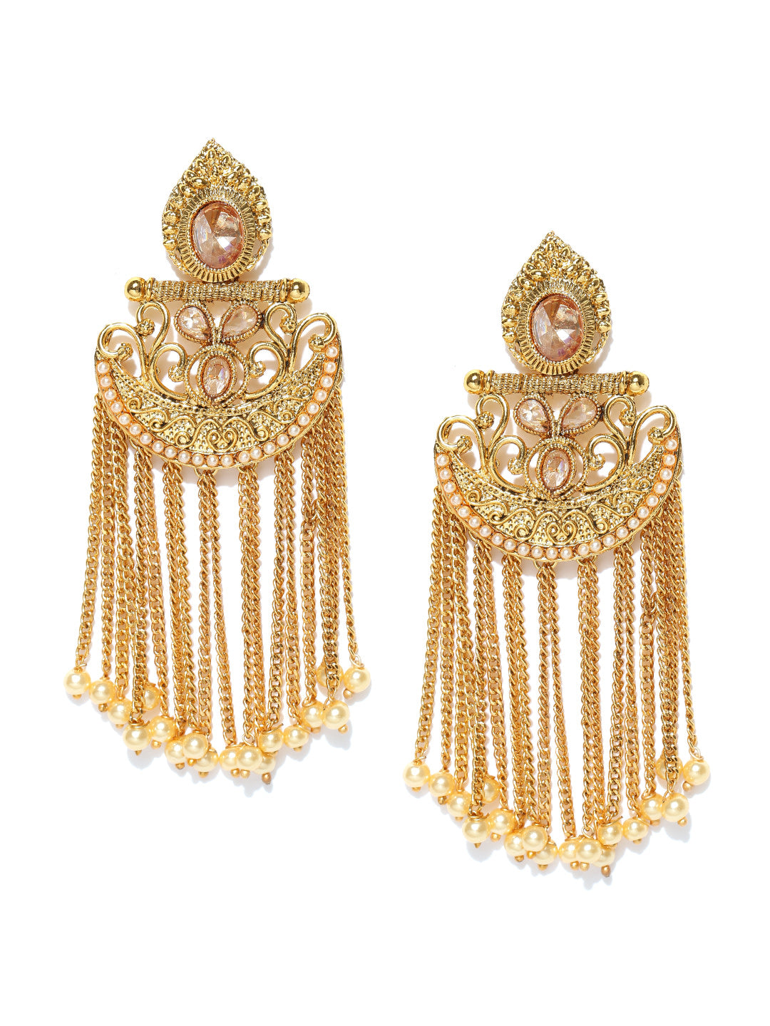 Party Wear 18k Gold Plated & Pearl Long Tassel Earrings For Girls and Women