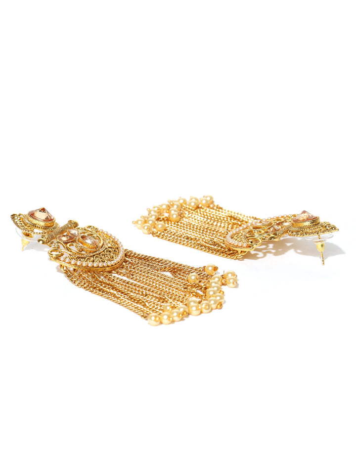 Party Wear 18k Gold Plated & Pearl Long Tassel Earrings For Girls and Women