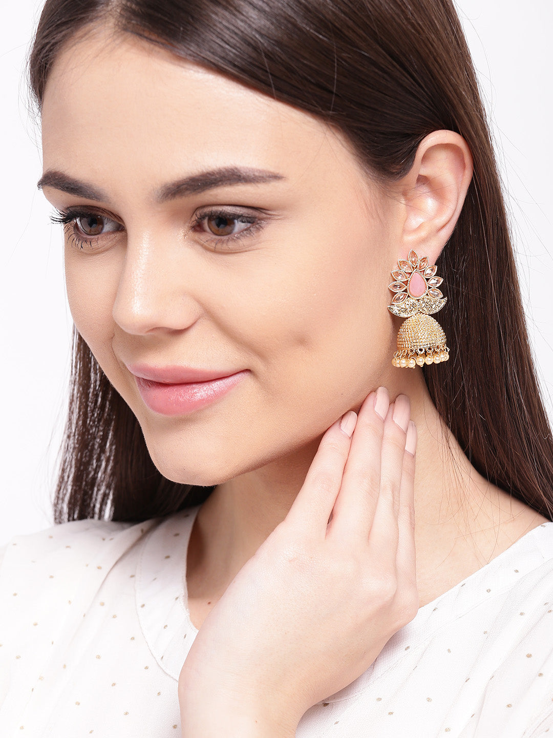 Pink Party Wear Jhumki/Jhumka Earrings For Girls and Women