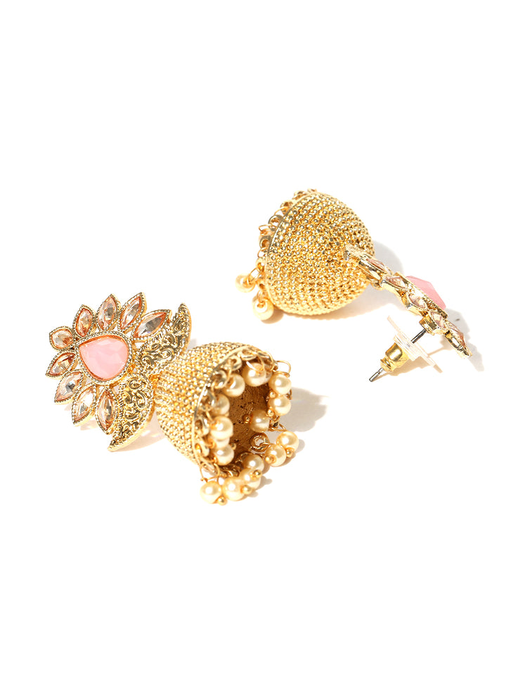Pink Party Wear Jhumki/Jhumka Earrings For Girls and Women