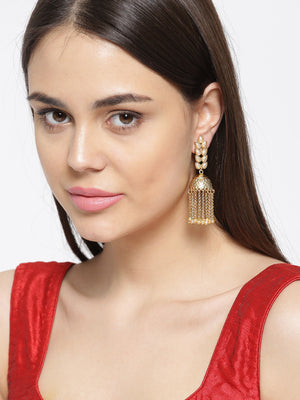 Gold-Plated Pearls Studded Chains Drop Jhumka Earrings